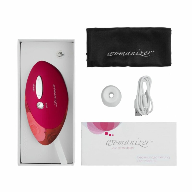 Кліторальний стимулятор Womanizer Pro W500 Red/Rose з квітковим принтом, червоний - Зображення 2