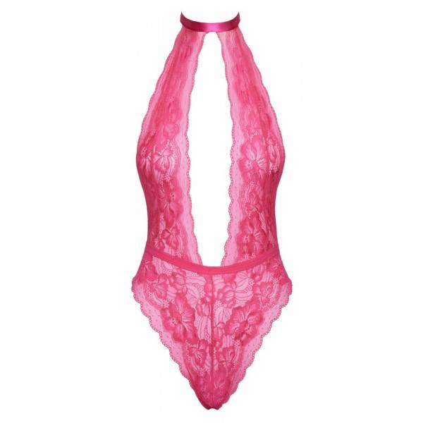 Сексуальне мереживне боді з глибоким декольте, L/XL, Kissable рожеве - Зображення 1