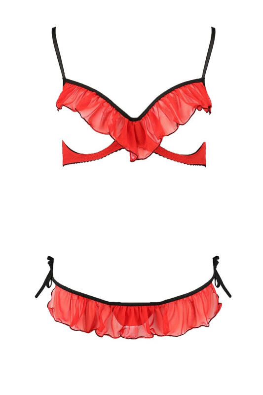 Комплект білизни спокусливий S/M Cherry Passion, з відкритими грудьми, 2 предмети, червоний - Изображение 2