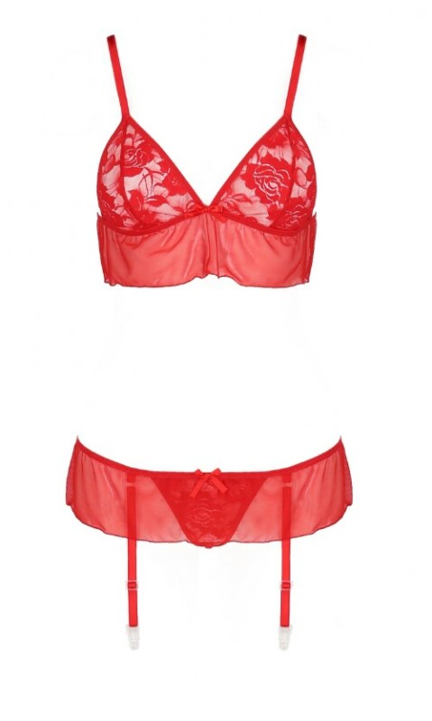 Комплект Passion Fabiana, з поясом для панчох, червоний, S/M - Изображение 2