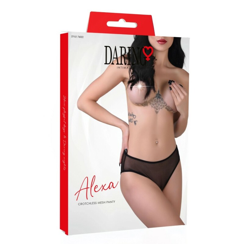 Трусики прозорі з інтимним вирізом Daring Intimates Alexa crotchless mesh panty, чорні, S/M - Зображення 1