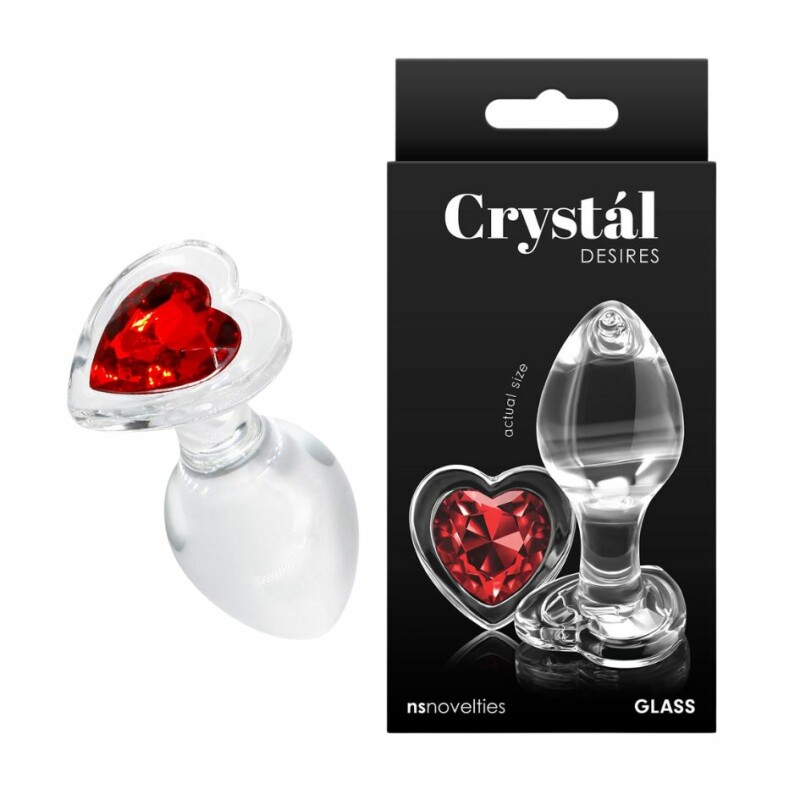 Анальна пробка зі скла, 3.9 см х 7.2 см, NS Novelties Crystal Heart з обмежувачем у формі серця, S, прозора з червоним