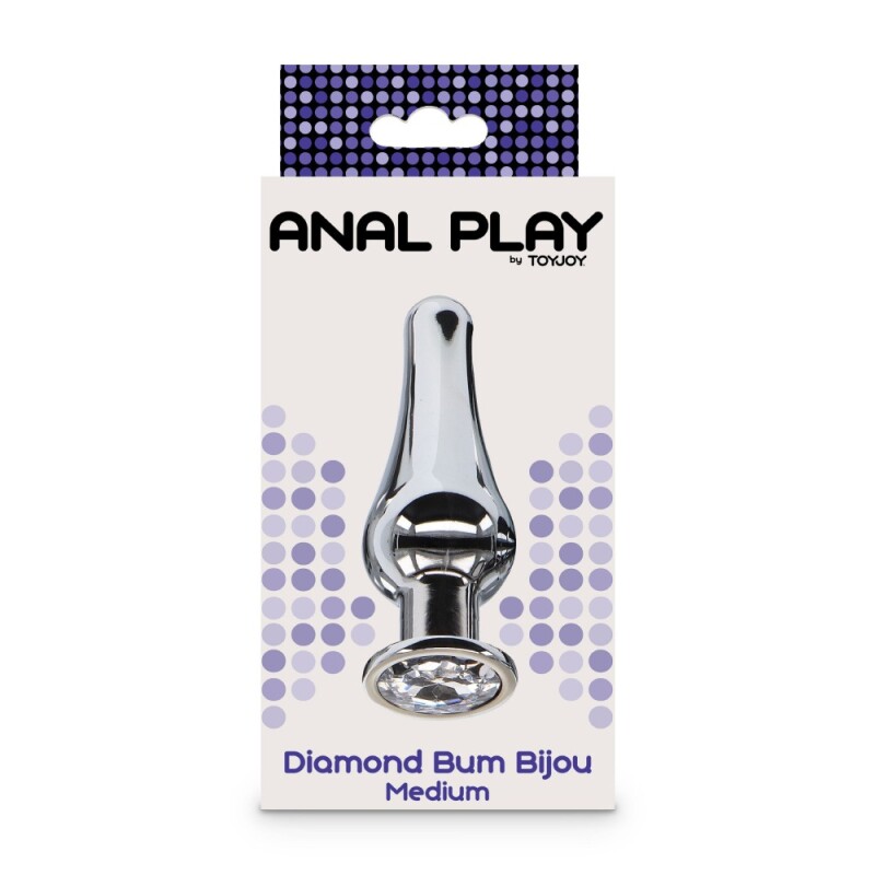 Анальна пробка Toy Joy Diamond Bum Bijou M із кристалом, срібляста, 11 х 3.3 см - Зображення 1