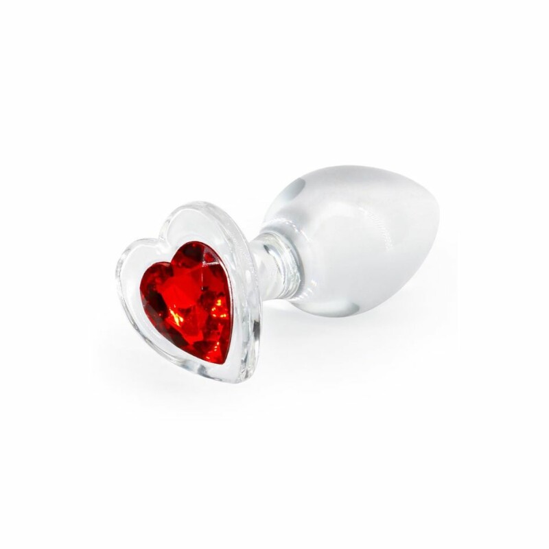 Анальна пробка зі скла, 3.9 см х 7.2 см, NS Novelties Crystal Heart з обмежувачем у формі серця, S, прозора з червоним - Изображение 2