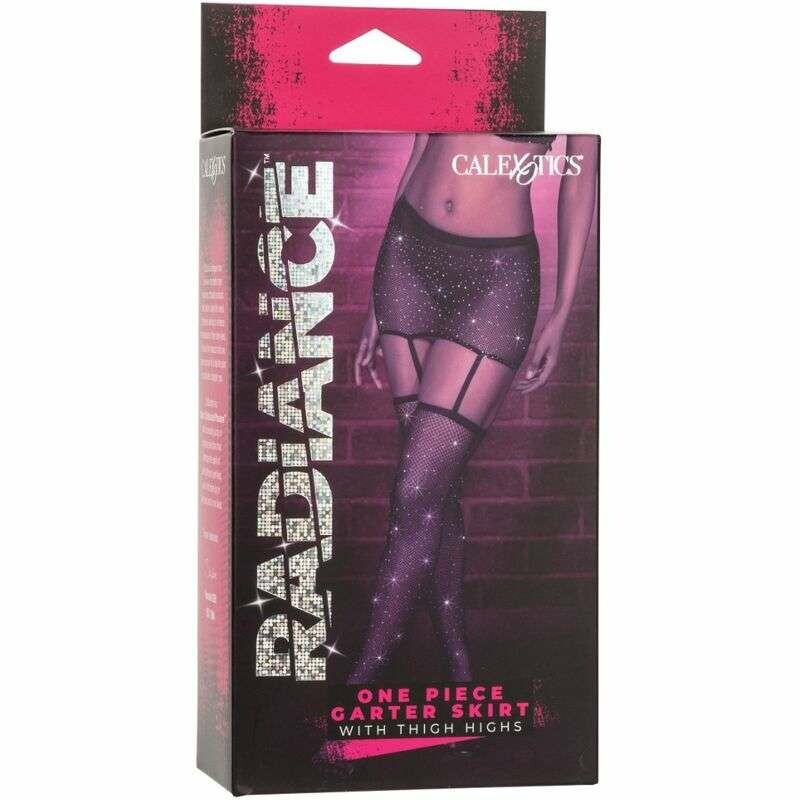 Панчохи з поясом сітчасті зі стразами Calexotics Garter Skirt Thigh Highs, чорні, O/S - Зображення 1