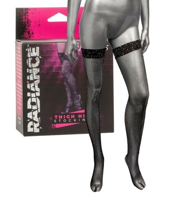 Панчохи в сіточку зі стразами CalExotics Radiance Thigh High Stockings, чорні, O/S - Изображение 3