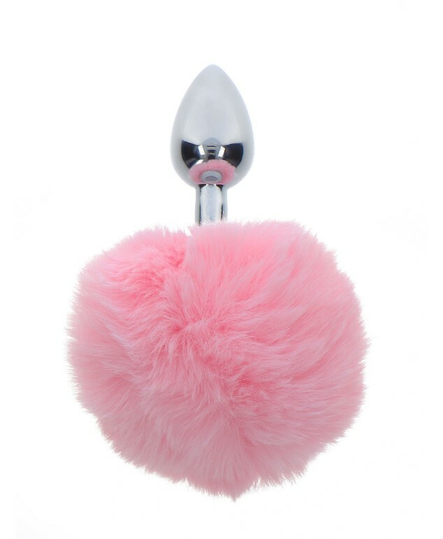 Анальна пробка металева Taboom Bunnytail Buttplug, з рожевим помпоном, 13.5 х 2.7 см - Зображення 1