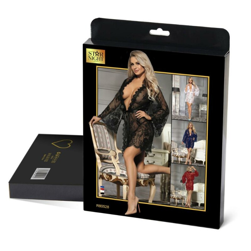 Халатик з поясом і трусиками Star Night Sexy Robe мереживний, чорний, M-L - Изображение 7