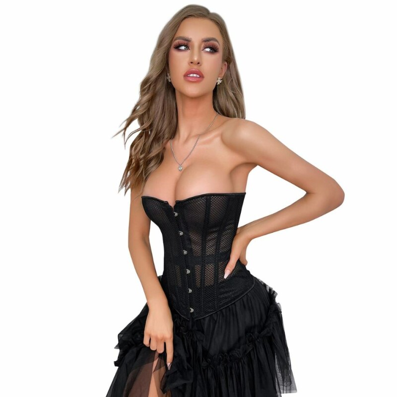 Корсет із сітки Star Night Grid Corset, S, з гачками й шнурівкою, чорний - Зображення 2