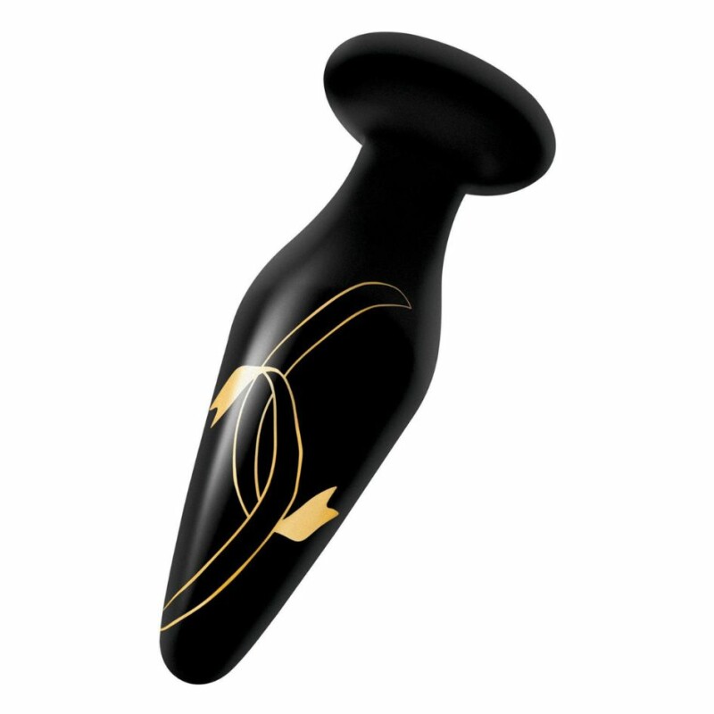 Анальна пробка скляна, 11.4 х 3.3 см, Secret Kisses Handblown Glass Plug з візерунком, чорна - Изображение 1