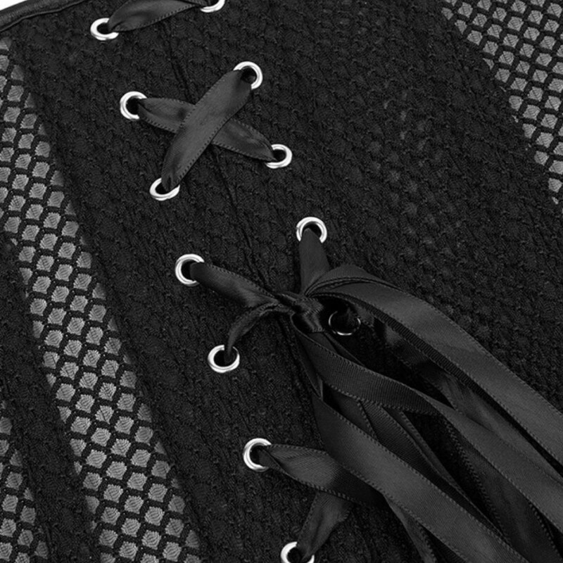 Корсет із сітки з візерунком Star Night Grid Corset, M, з гачками та шнурівкою, з трусиками, чорний - Зображення 3