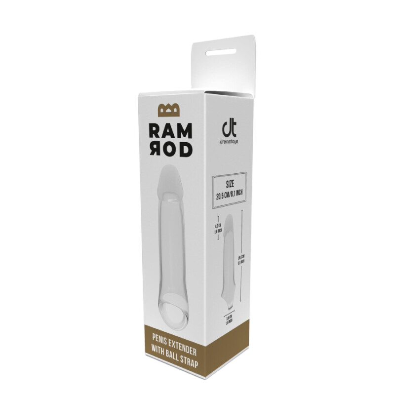 Насадка на пеніс Dreamtoys Ramrod з кільцем для мошонки, прозора, 20.5 х 4 см - Зображення 1