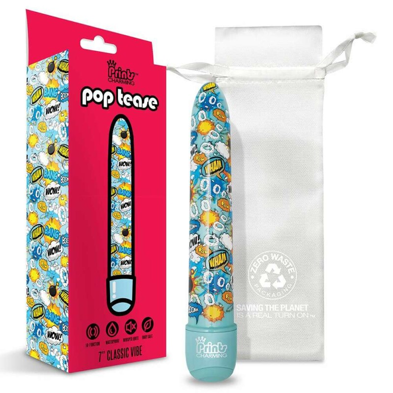 Вібратор Global Novelties Prints Charming Pop Tease з яскравим принтом, блакитний, 17.7 х 2.5 см - Зображення 2