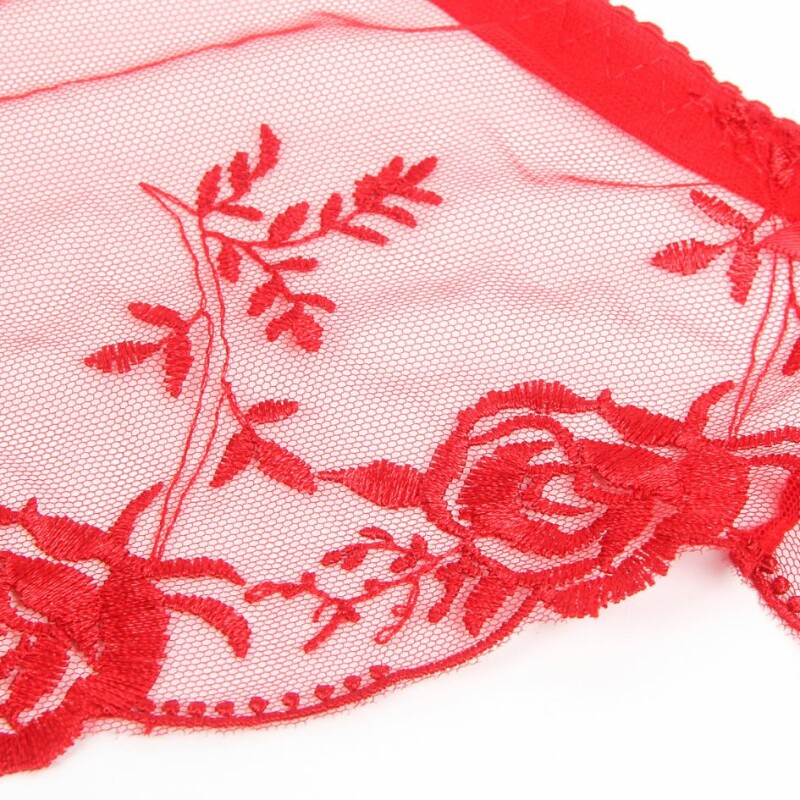 Пояс для панчіх з трусиками Star Night Embroidery Lace, S, з вишивкою, червоний - Зображення 5
