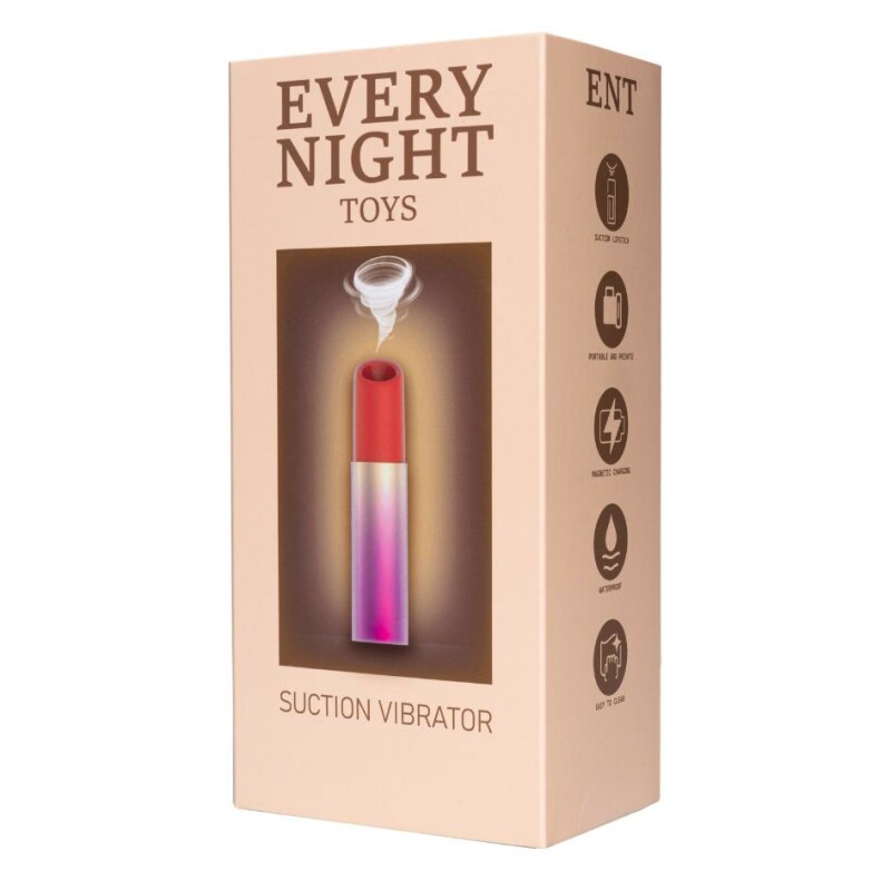 Вакуумний стимулятор клітора Every Night Toys в формі помади, в рожевому футлярі, червоний - Зображення 1