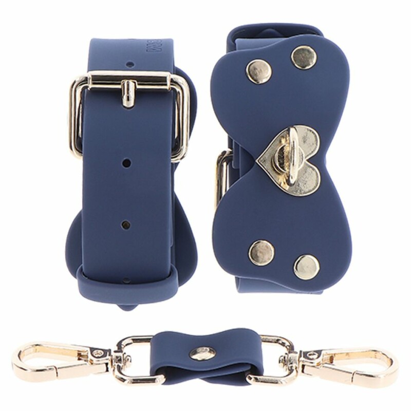 Поножі силіконові із золотою фурнітурою Taboom Silicone Supreme Ankle Cuff Set із застібками, сині, 36.5 см - Зображення 5