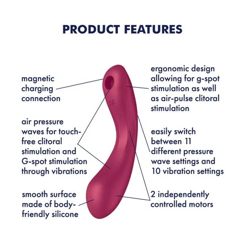 Вібратор з трьома видами стимуляції Satisfyer Curvy Trinity 1, для точки G та клітора, бордовий, 17.5 х 7.2 см - Зображення 3
