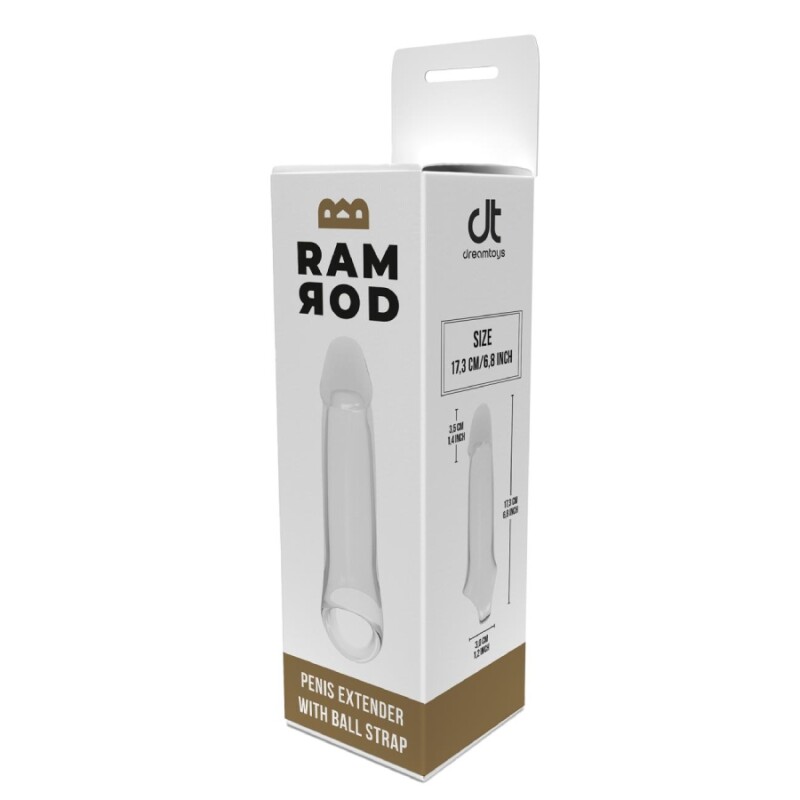 Насадка на пеніс Dreamtoys Ramrod з кільцем для мошонки, прозора, 23.6 х 4.5 см - Зображення 1