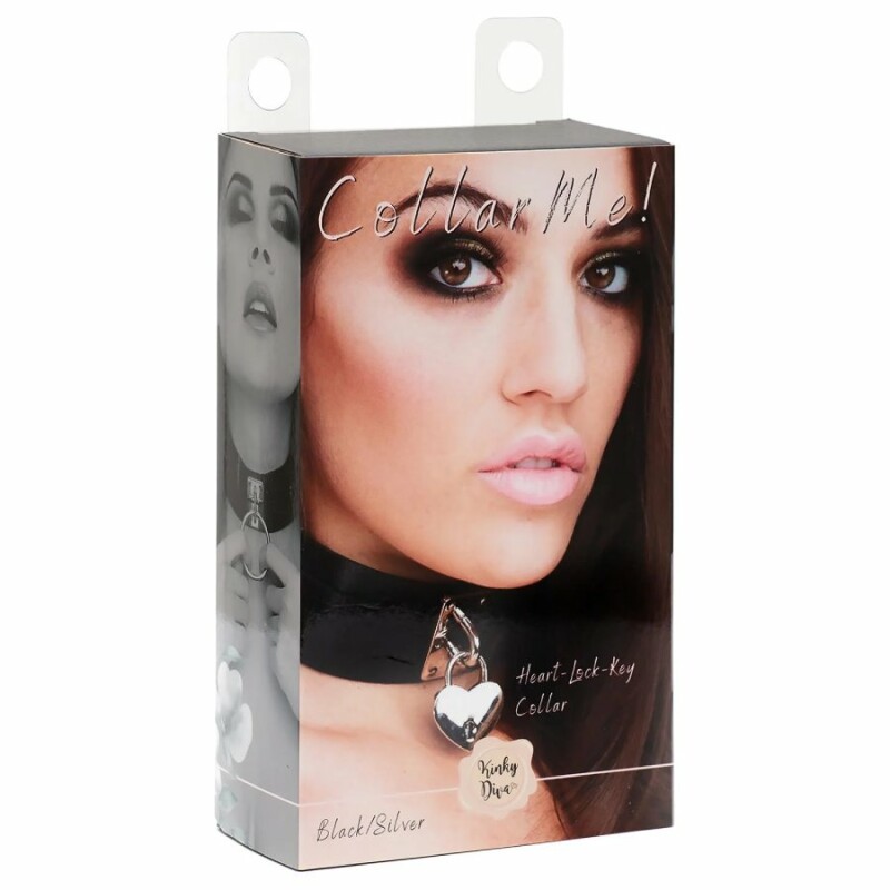 Нашийник Kinky Diva Heart Lock &amp; Key із замочком і ключиком, чорний зі срібною фурнітурою - Зображення 1