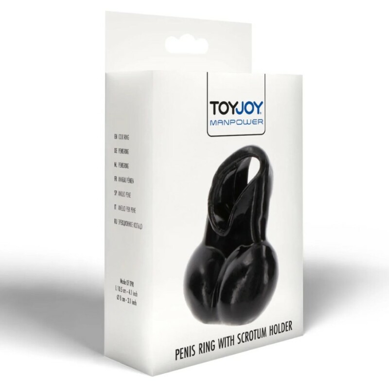 Ерекційне кільце Toy Joy Manpower з мішечком для мошонки, чорне, 10.5 х 4.5 см - Зображення 1