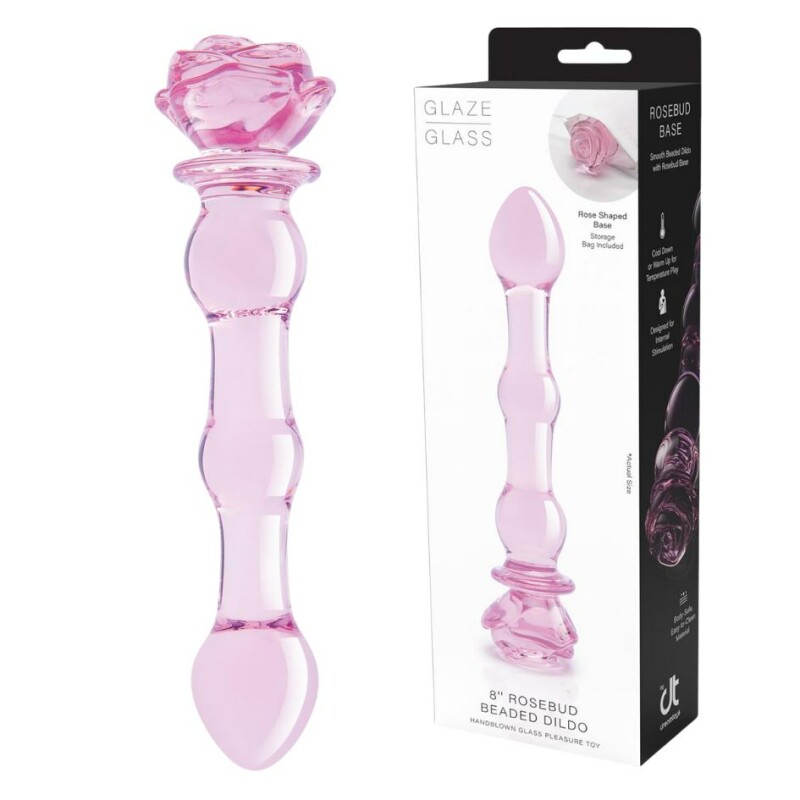 Скляний фалоімітатор Dreamtoys Glaze Glass Rosebud рожевий, 20 х 3.1 см