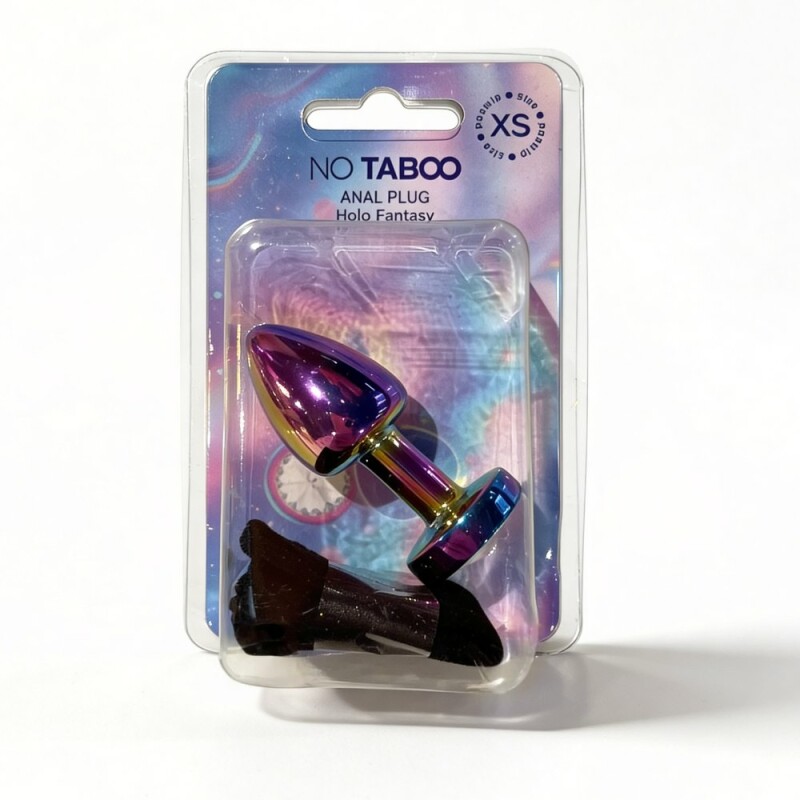 Анальна пробка NO TABOO MINI Rainbow, 37 г, металева різнокольорова з прозорим каменем, 6 х 2.5 см - Зображення 1