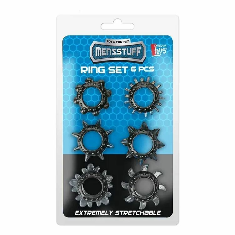 Набір ерекційних кілець Dreamtoys MenzStuff рельєфні, чорні, 6 шт - Зображення 1