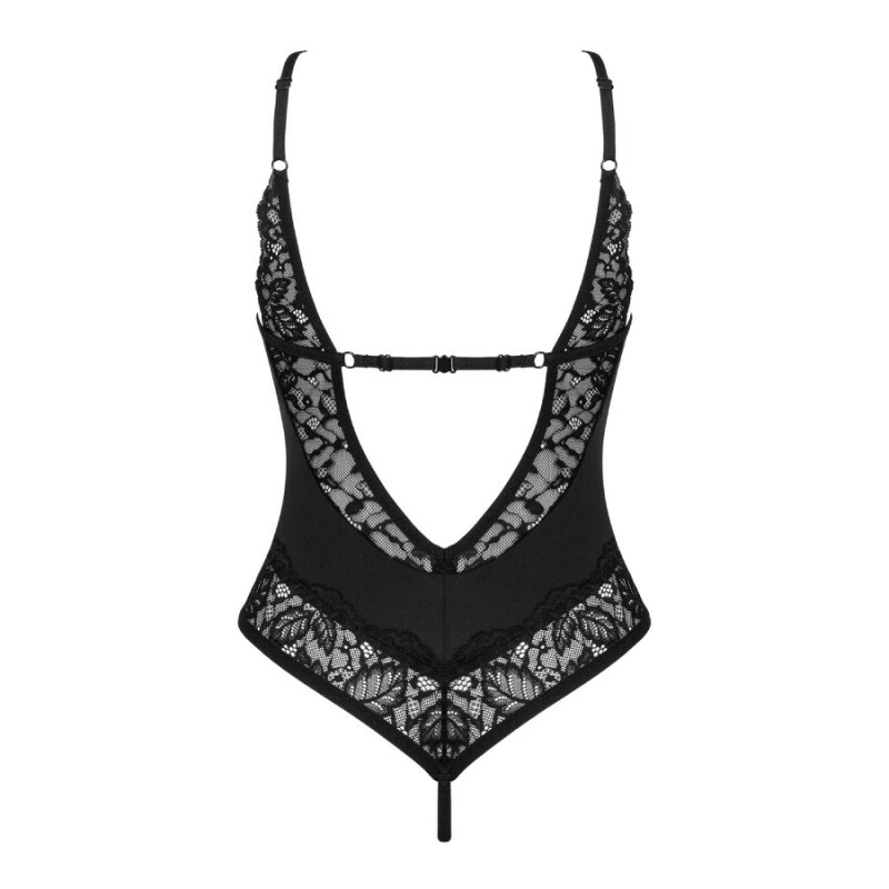 Боді мереживне Obsessive Bellastia з інтимним доступом, чорне, XS-S - Зображення 3