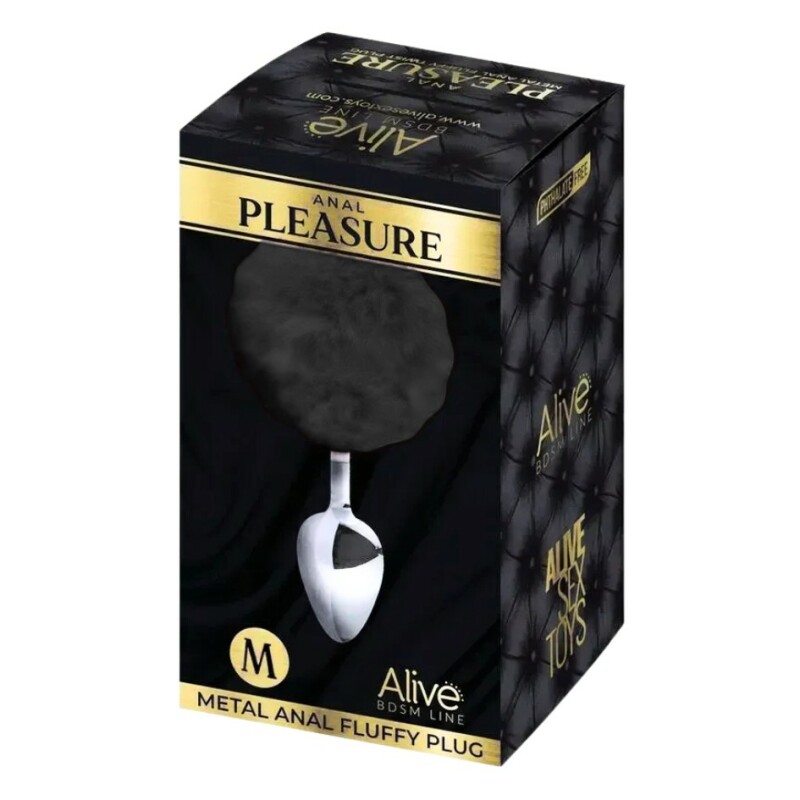 Анальна пробка Alive Anal Pleasure M з чорним хутром, срібляста, 8 х 3.5 см - Зображення 2