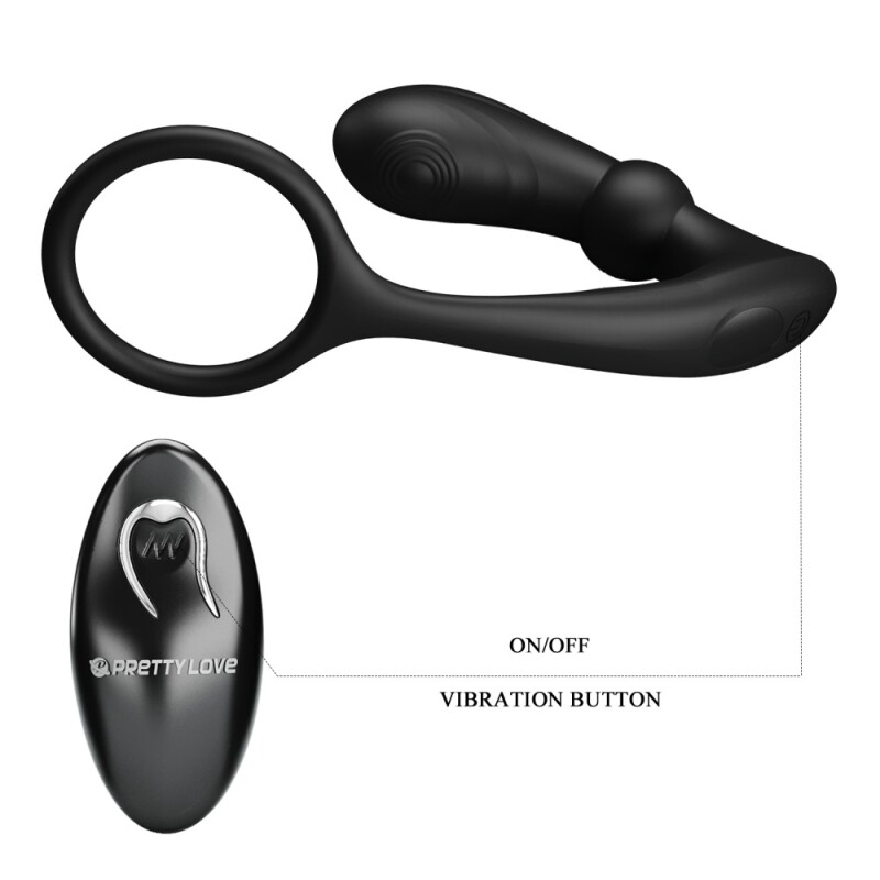 Анальний вібратор Pretty Love Warren з ерекційним кільцем, з пультом, чорний, 10.1 х 2.9 см - Зображення 6