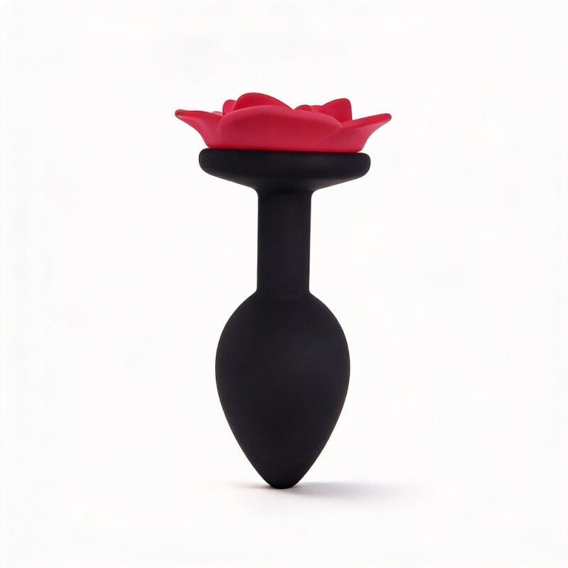 Анальна пробка ALUME, S, силіконова чорна з червоною трояндою, 7 х 2.7 см - Зображення 4