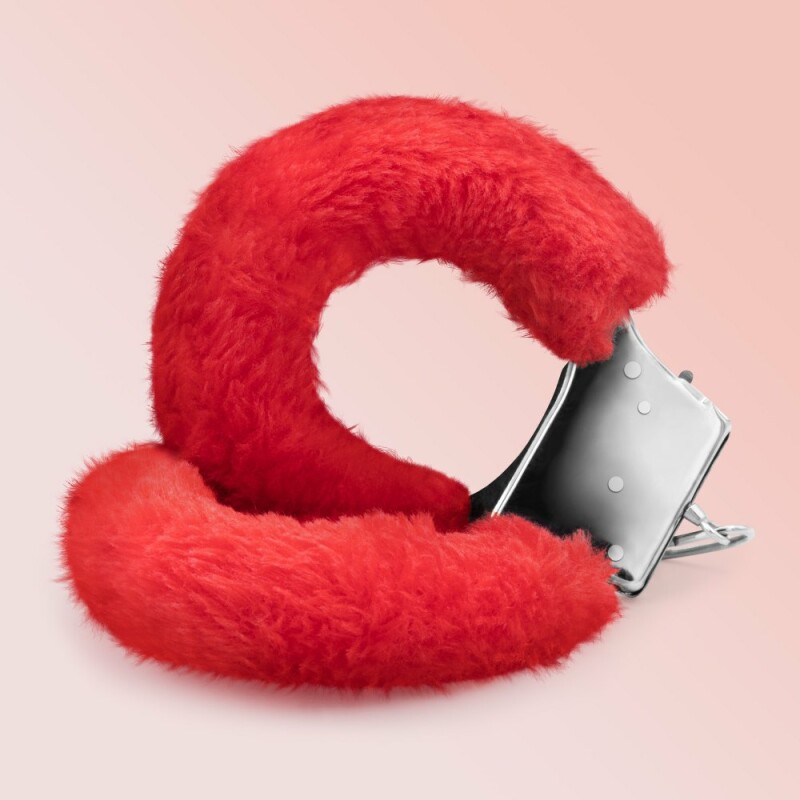 Наручники металеві Crushious Love Cuffs зі штучним червоним хутром, сріблясті - Зображення 1