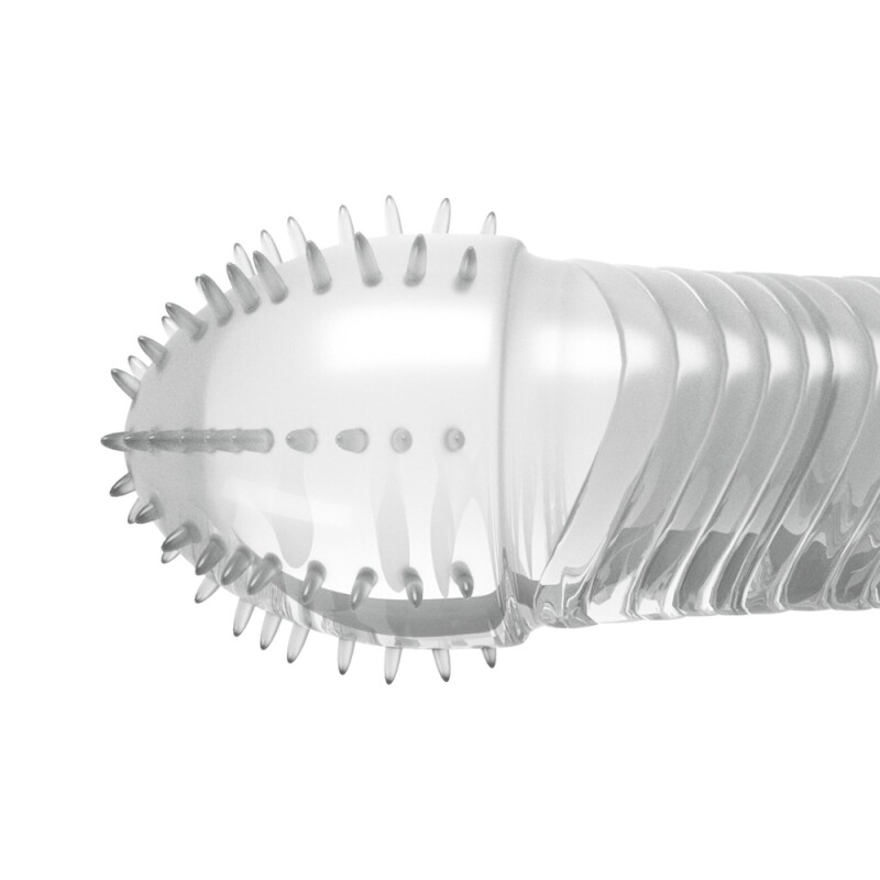 Насадка на пеніс Crushious Ribbed ребриста, прозора, 15.5 х 3.3 см - Зображення 2