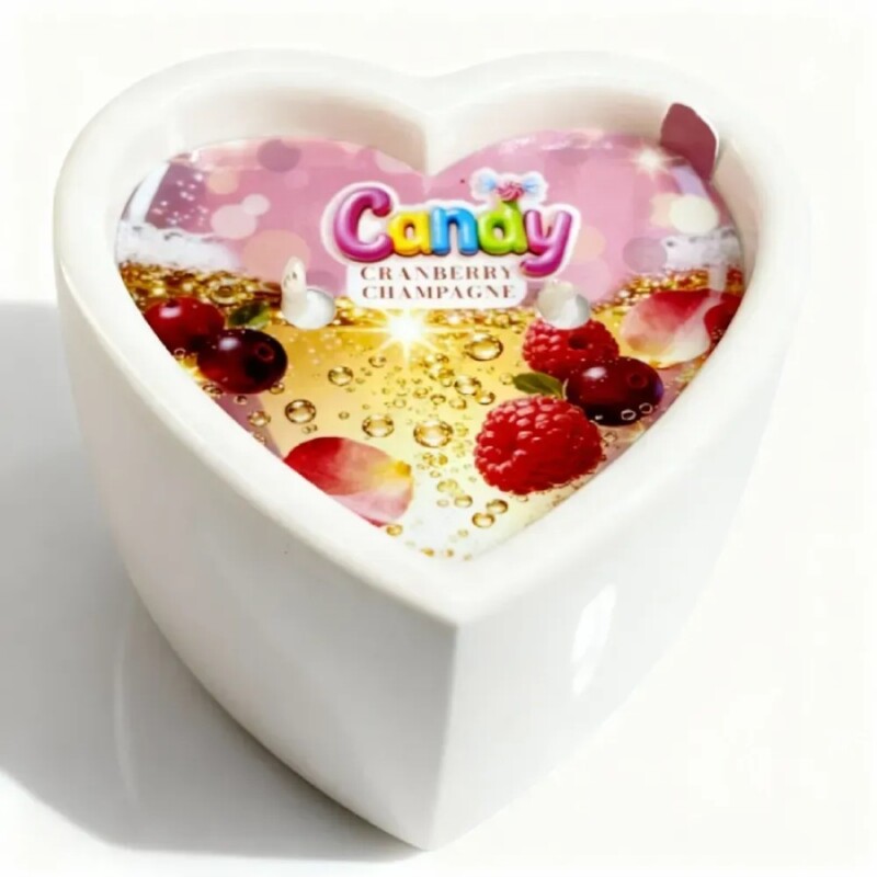 Масажна свічка з ароматом шампанського з журавлиною, 70 мл, Candy Cranberry Champagne у формі серця - Зображення 2