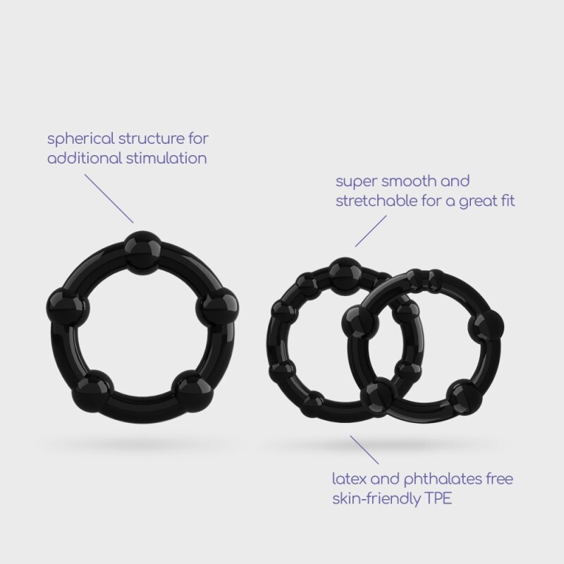 Набір ерекційних кілець Crushious Triple Bead чорний, 3 шт - Зображення 5
