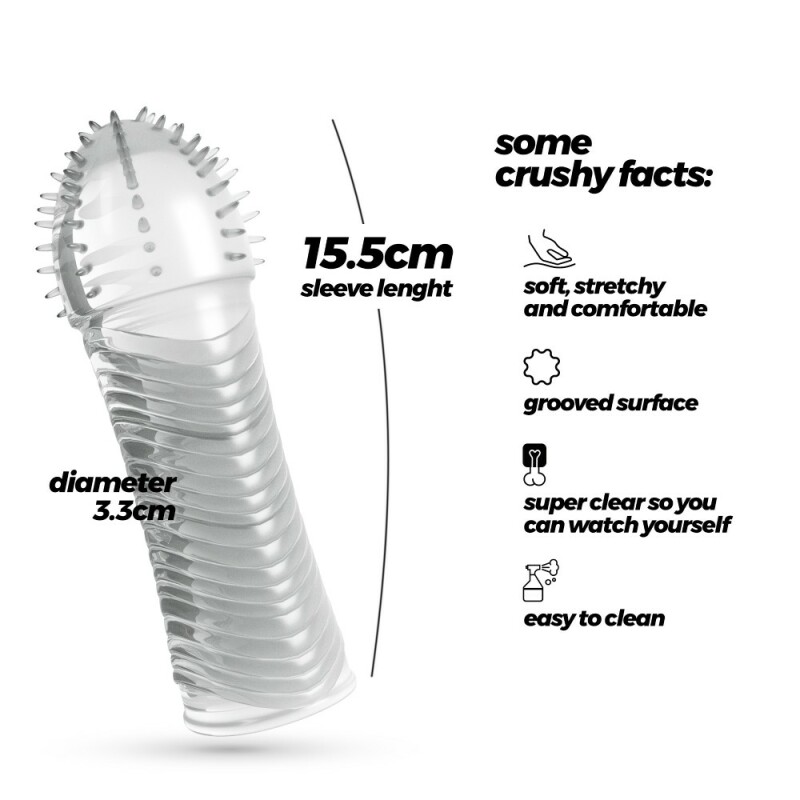 Насадка на пеніс Crushious Ribbed ребриста, прозора, 15.5 х 3.3 см - Зображення 6