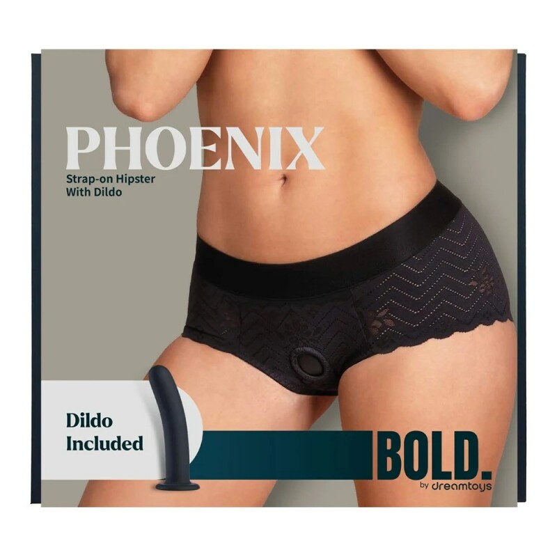 Страпон Dream Toys Phoenix, S, на мереживних трусиках, чорний, 15.5 × 3 см - Зображення 1