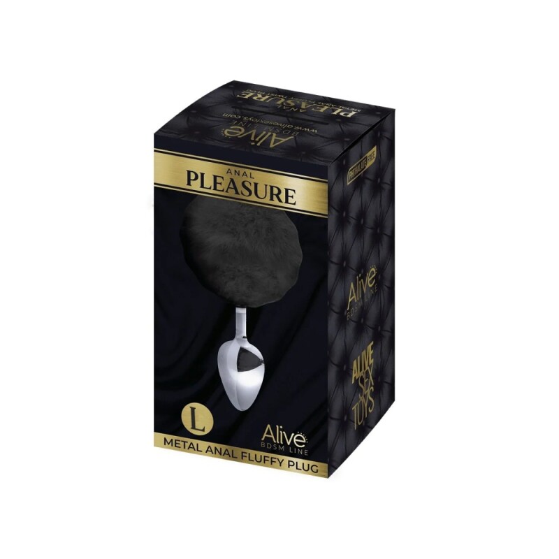 Анальна пробка Alive Anal Pleasure L з чорним хутром, срібляста, 9 х 4 см - Зображення 2
