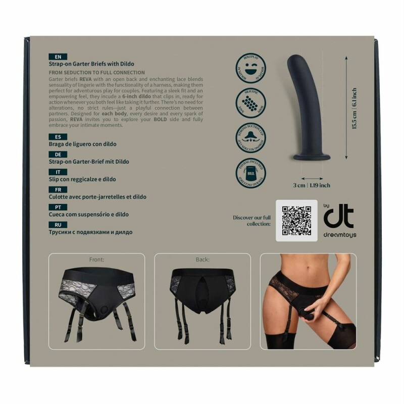 Страпон Dream Toys Reva із трусиками-підв'язками, чорний, S - Зображення 8