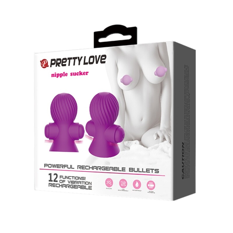 Вібростимулятори для сосків Pretty Love Nipple Sucker, 12 режимів, фіолетові, 7.2 х 4.5 см - Зображення 9