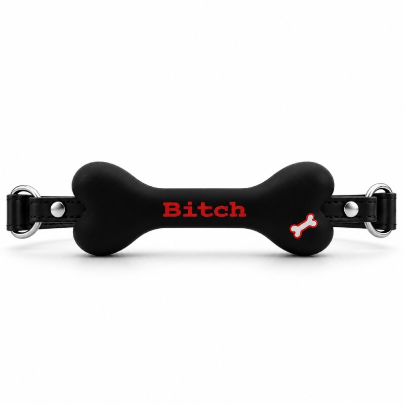 Кляп у вигляді кістки DS Fetish з надписом BITCH, чорний - Зображення 1
