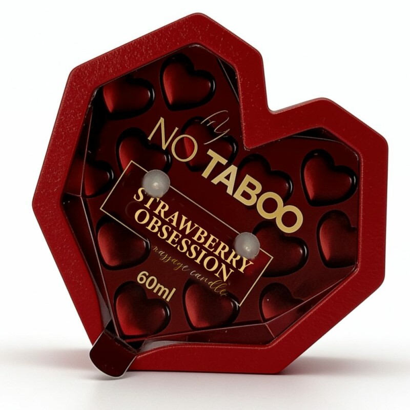 Масажна свічка у формі серця, 60 мл, NO TABOO Strawberry Obsession полуниця + базилік + мускус