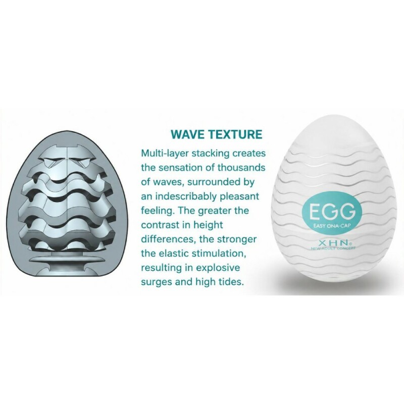 Мастурбатор яйце з рельєфом XHN WAVE Egg Easy Ona-Cap, білий, 6.8 х 5.2 см - Зображення 6