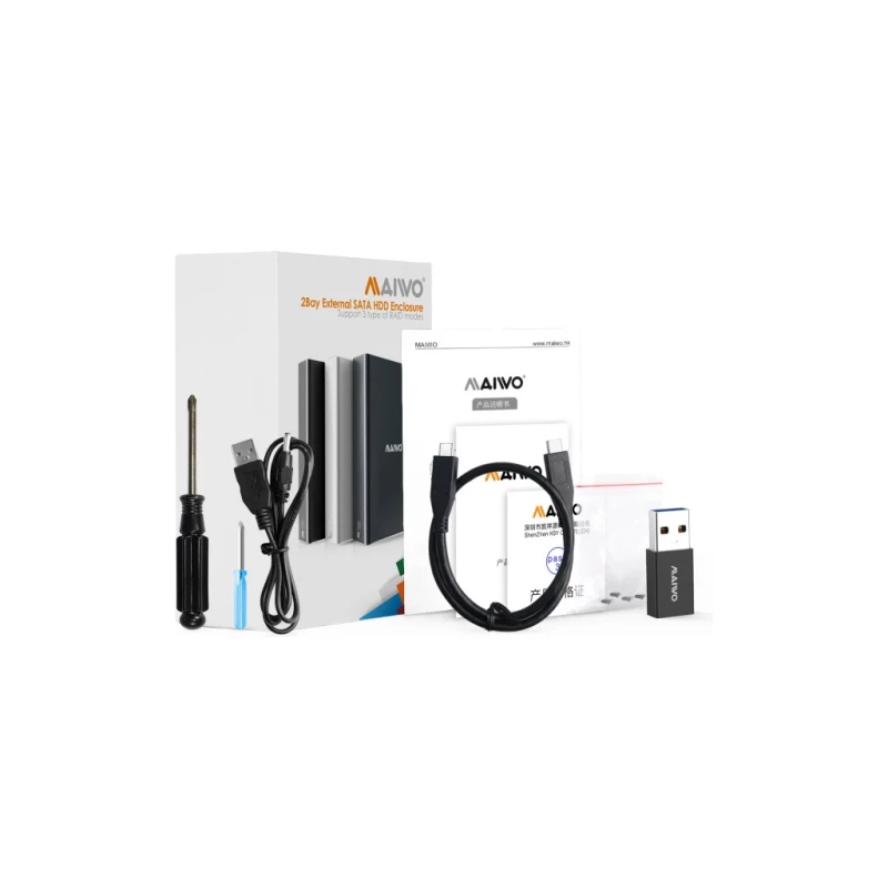 Maiwo 2*HDD 2.5" SATA/SSD up to 9.5mm USB3.1 GEN2 Type-C, RAID 0,1 (K25272C) (UA) - Зображення 2