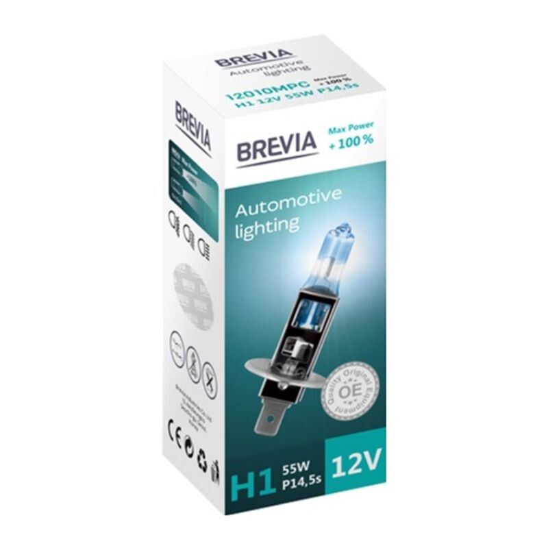 Галогенная автолампа H1 Brevia Max Power плюс 100 процентов 1 штука (12010MPC) - Изображение 1