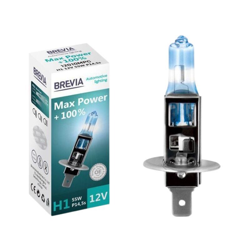 Галогенная автолампа H1 Brevia Max Power плюс 100 процентов 1 штука (12010MPC)