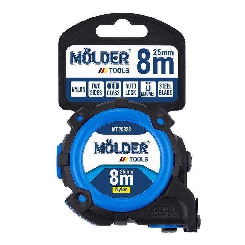 Рулетка Molder сталь, 2-стор. магнит, нейлон, автостоп, 2-стор. шкала, 8м, 25мм (6/60) (MT20328) - Зображення 7