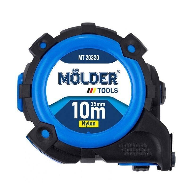 Рулетка Molder сталь, 2-стор. магнит, нейлон, автостоп, 2-стор. шкала, 10м, 25мм (6/48) (MT20320) - Зображення 1