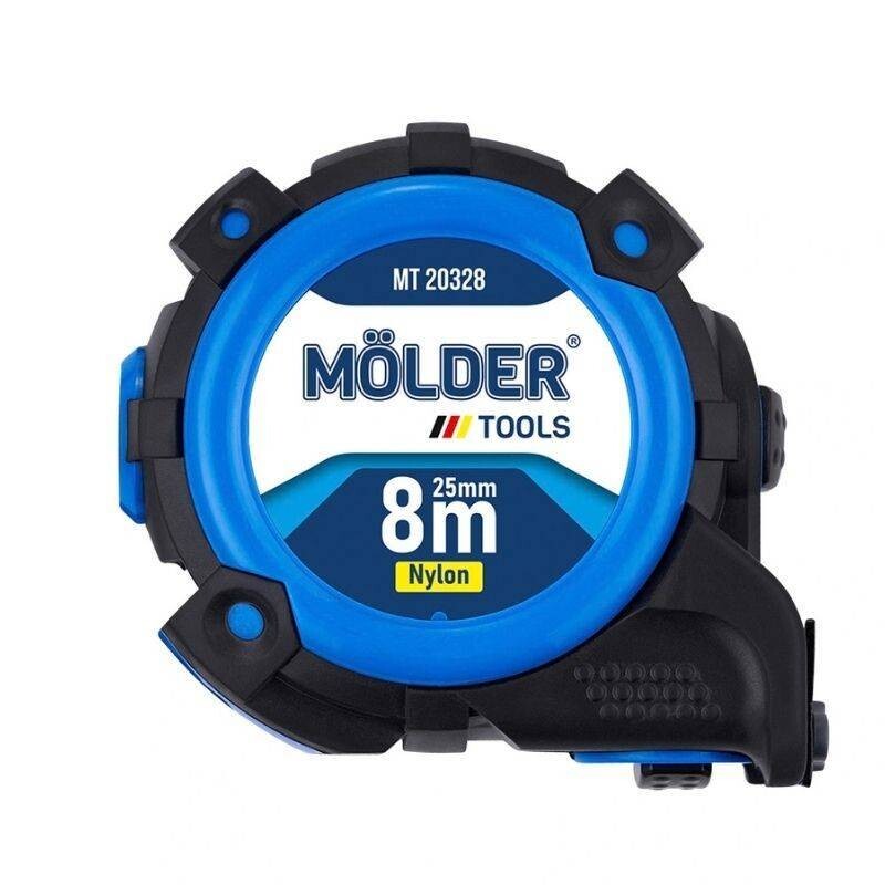 Рулетка Molder сталь, 2-стор. магнит, нейлон, автостоп, 2-стор. шкала, 8м, 25мм (6/60) (MT20328) - Зображення 1