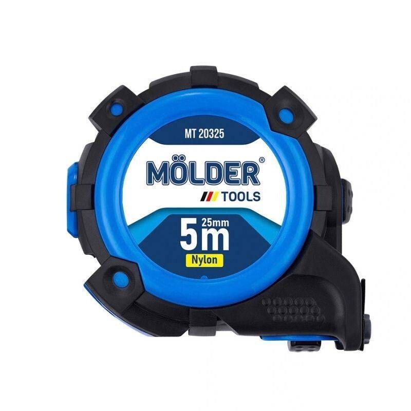 Рулетка Molder сталь, 2-стор. магнит, нейлон, автостоп, 2-стор. шкала, 5м, 25мм (6/96) (MT20325) - Изображение 1